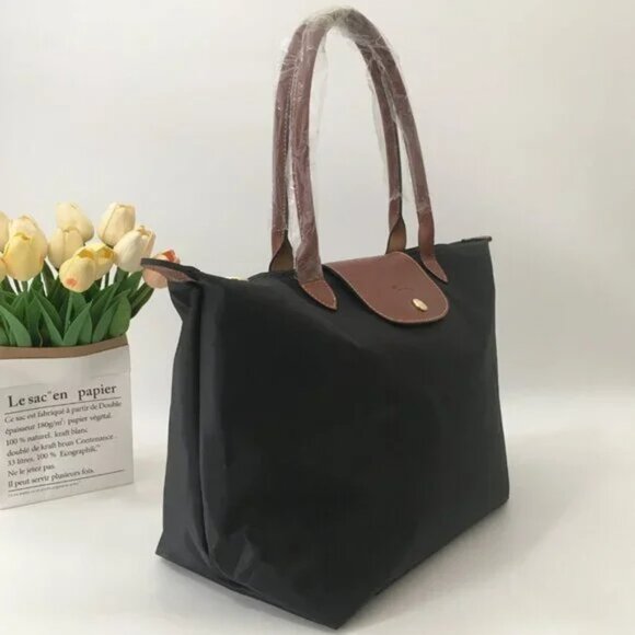 NWT Longchamp Le Pliage Original Large Shoulder Nylon Bag Tote Black